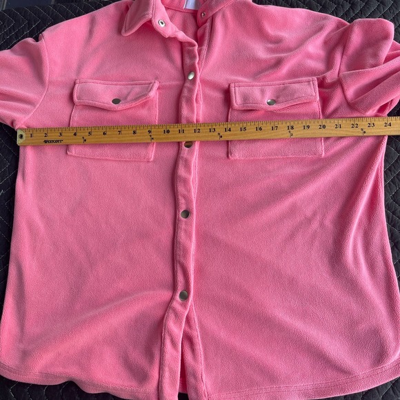Isalis Shirt Jacket Womens Medium Pink Snap Front Long Sleeve Fleece Shacket - Picture 6 of 9